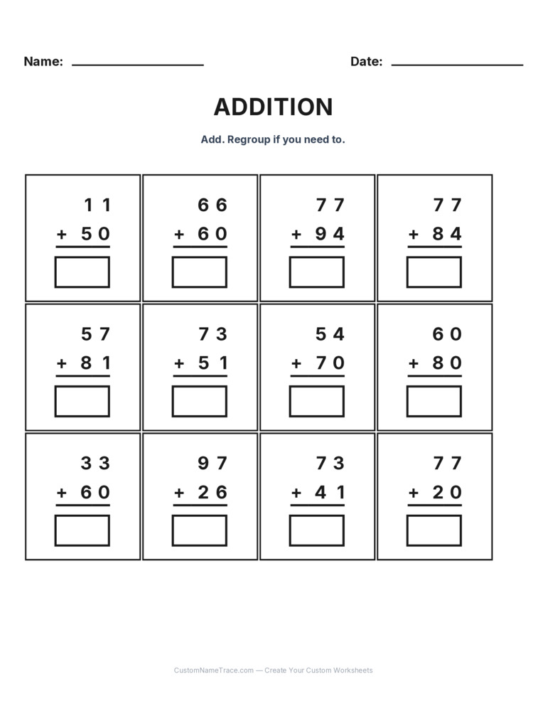 Grade 2 Addition No Regrouping worksheet 20 for kids