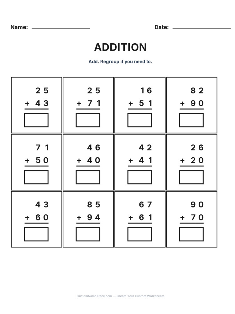 Grade 2 Addition No Regrouping worksheet 21 for kids
