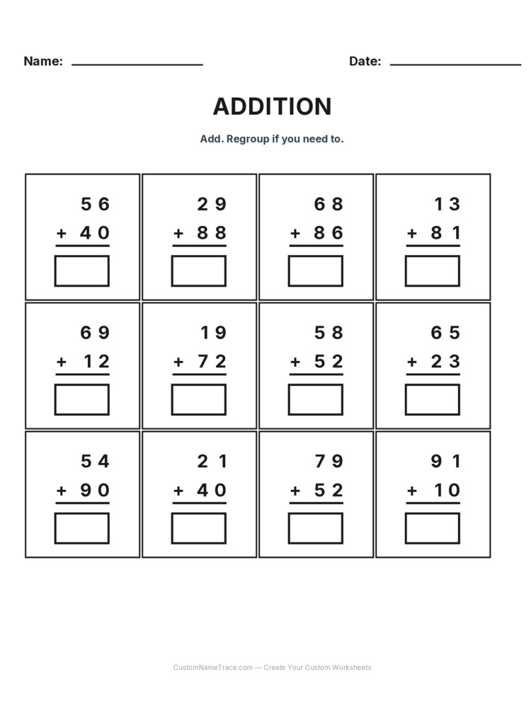 Grade 2 Addition No Regrouping worksheet 22 for kids