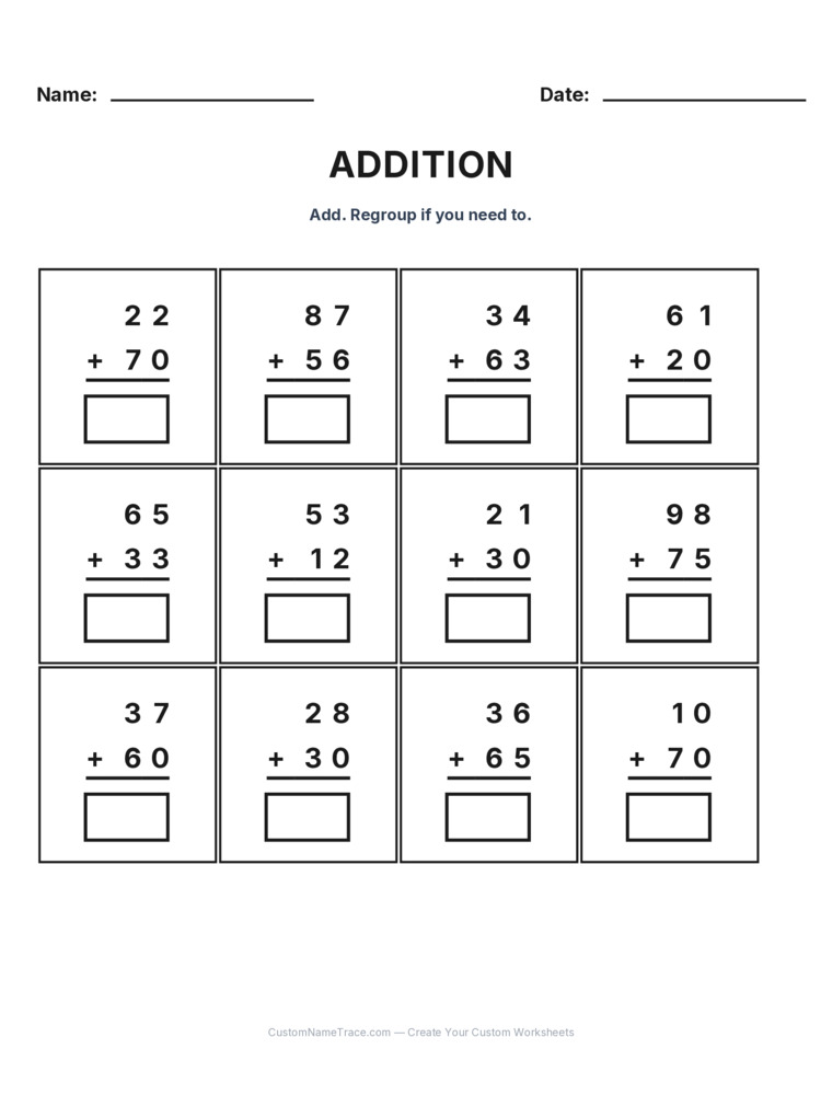 Grade 2 Addition No Regrouping worksheet 23 for kids