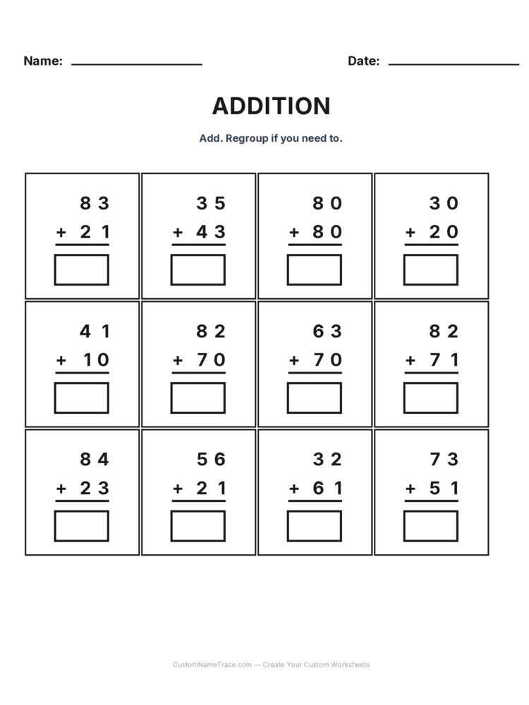 Grade 2 Addition No Regrouping worksheet 25 for kids