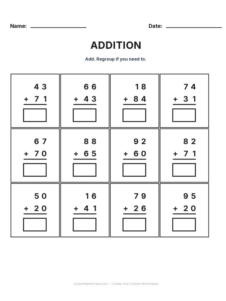 Grade 2 Addition No Regrouping worksheet 28 for kids