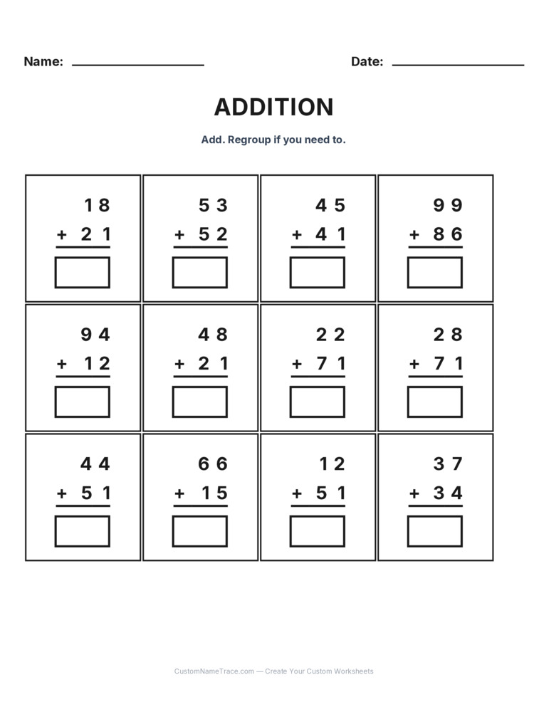 Grade 2 Addition No Regrouping worksheet 30 for kids