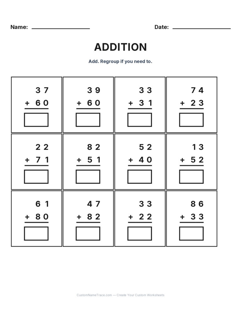 Grade 2 Addition No Regrouping worksheet 5 for kids