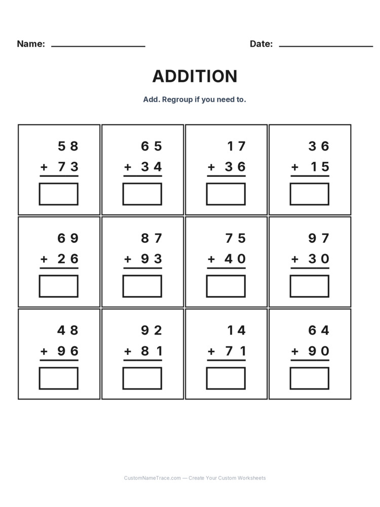 Grade 2 Addition No Regrouping worksheet 6 for kids