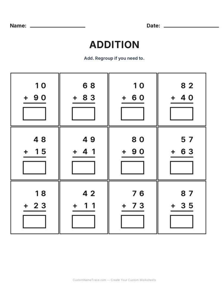 Grade 2 Addition No Regrouping worksheet 7 for kids