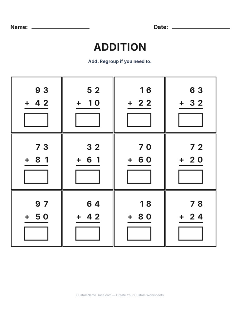 Grade 2 Addition No Regrouping worksheet 8 for kids