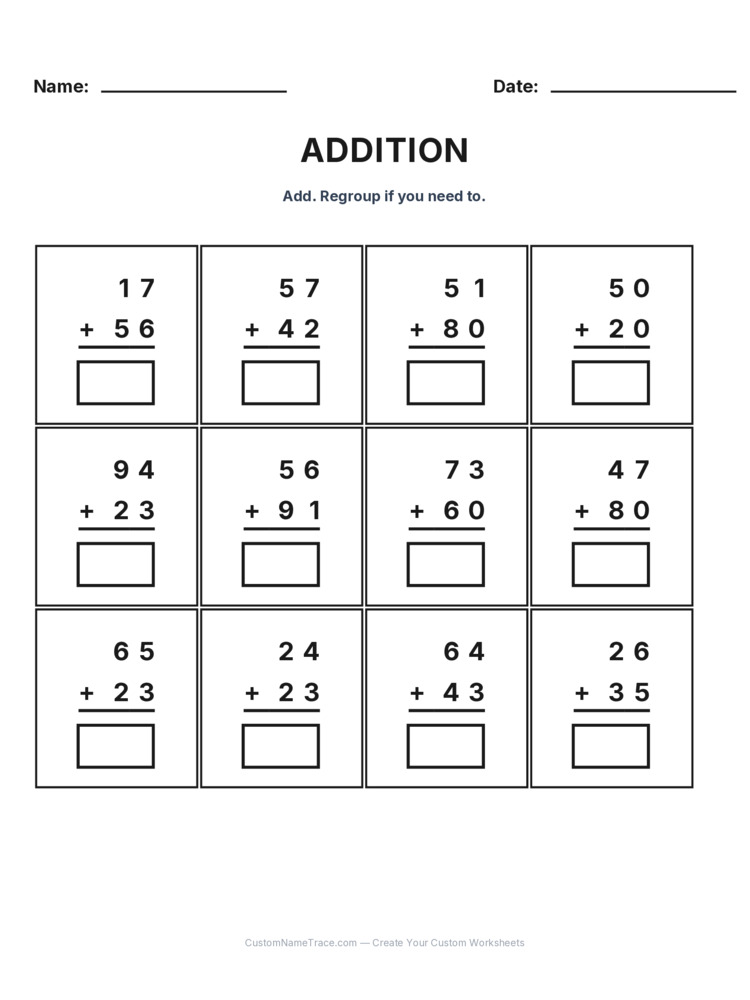 Grade 2 Addition No Regrouping worksheet 9 for kids