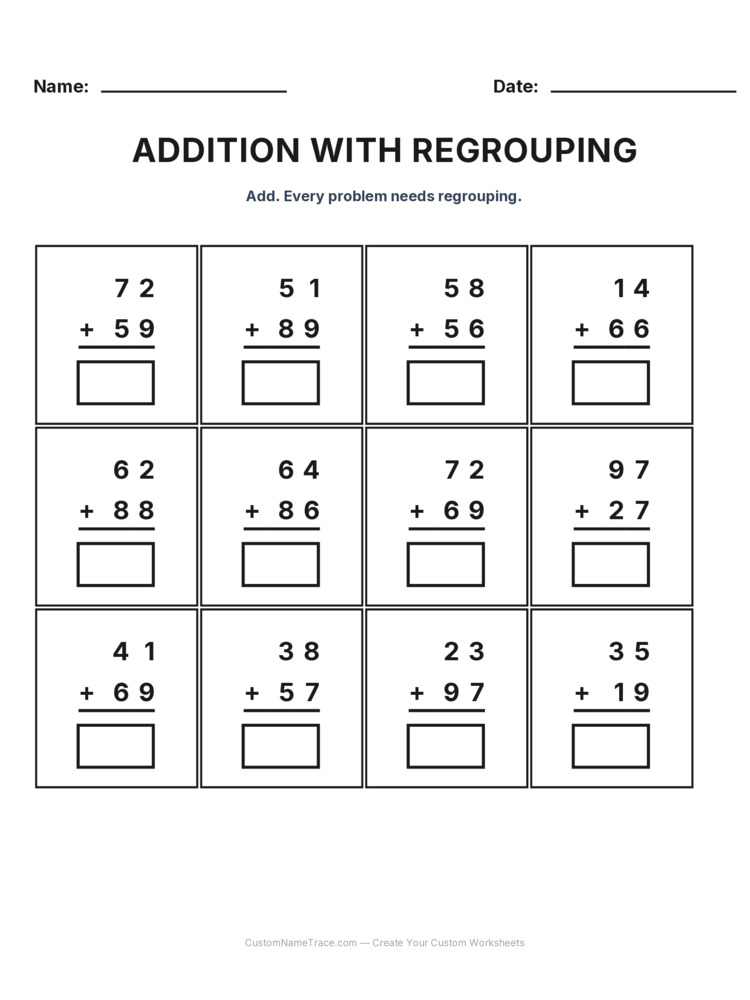 Grade 2 Addition Regrouping worksheet 26 for kids