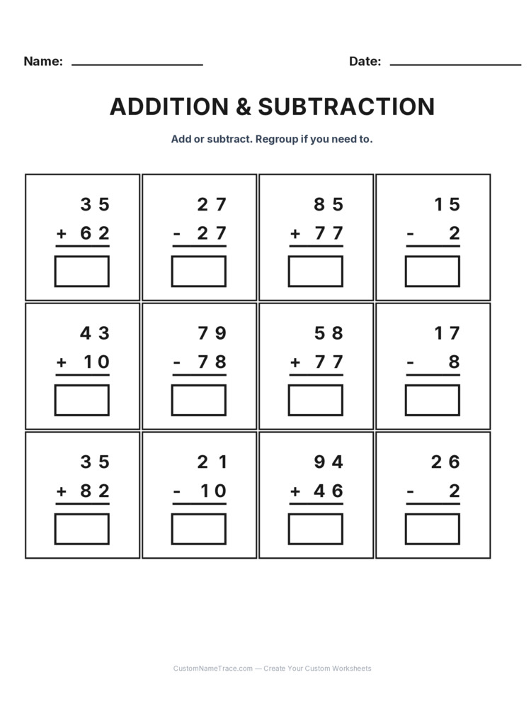 Grade 2 Addition & Subtraction Mixed Review worksheet 10 for kids