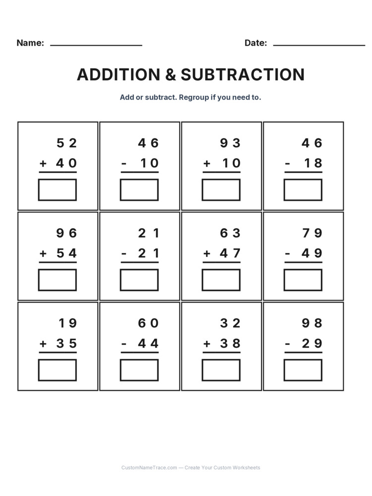 Grade 2 Addition & Subtraction Mixed Review worksheet 11 for kids