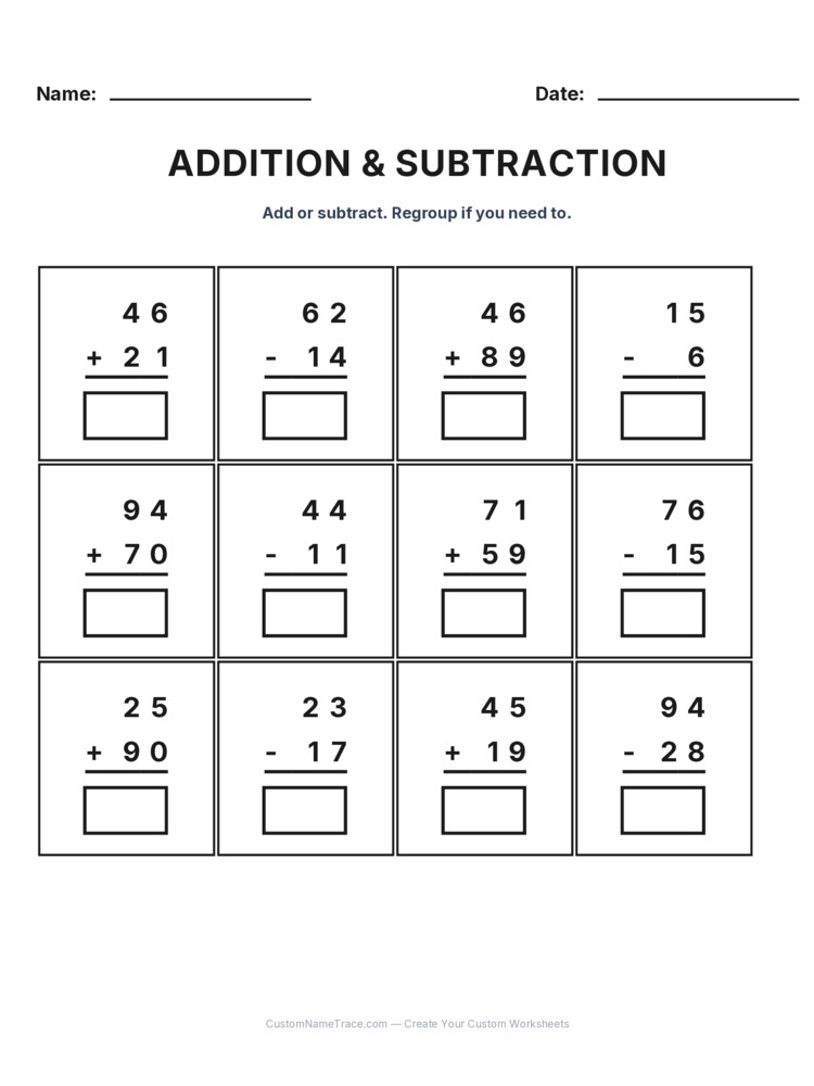 Grade 2 Addition & Subtraction Mixed Review worksheet 13 for kids