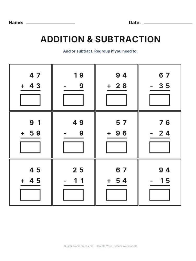 Grade 2 Addition & Subtraction Mixed Review worksheet 14 for kids