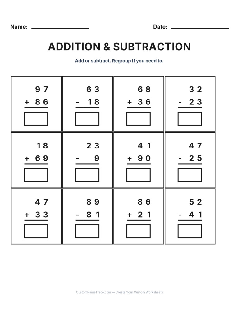 Grade 2 Addition & Subtraction Mixed Review worksheet 15 for kids