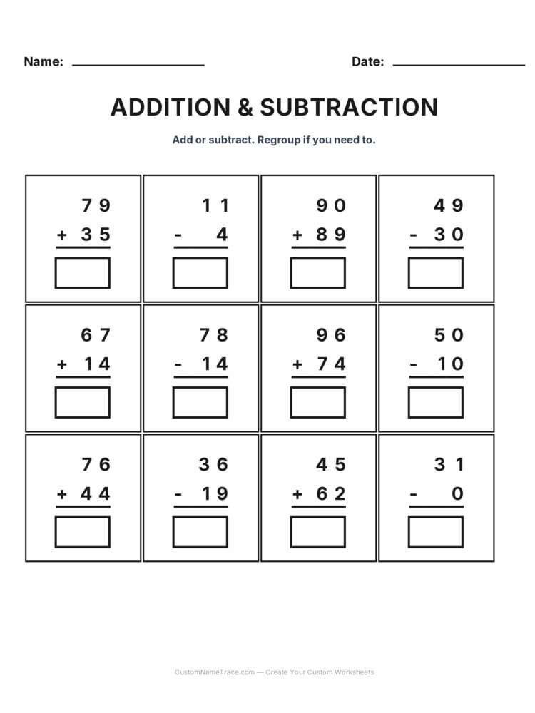 Grade 2 Addition & Subtraction Mixed Review worksheet 16 for kids