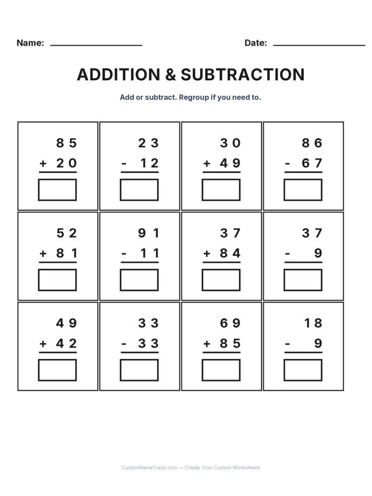 Grade 2 Addition & Subtraction Mixed Review worksheet 17 for kids