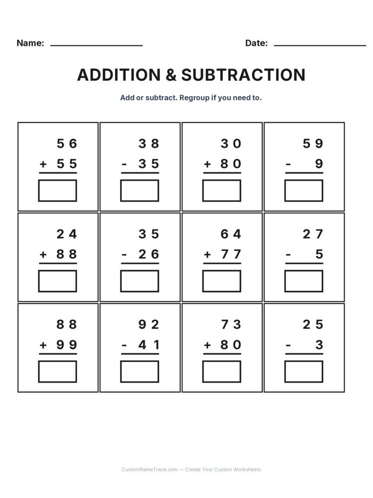 Grade 2 Addition & Subtraction Mixed Review worksheet 18 for kids