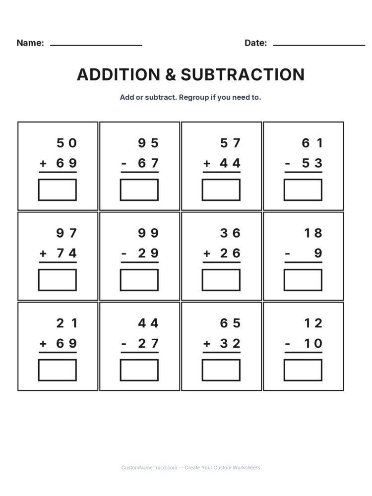Grade 2 Addition & Subtraction Mixed Review worksheet 20 for kids