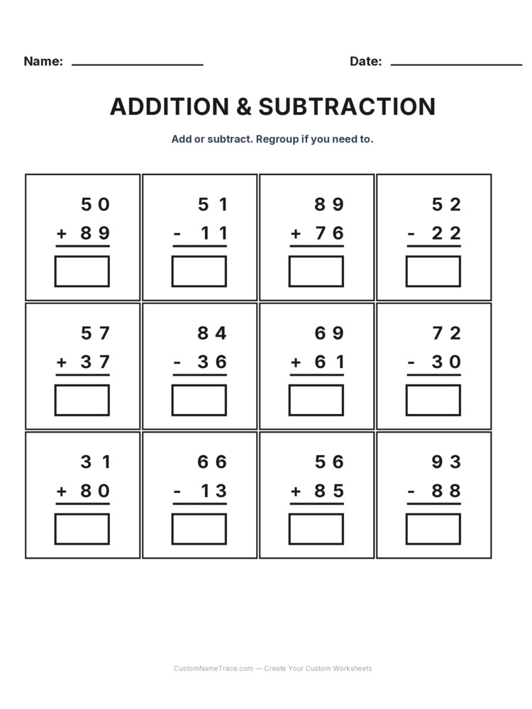 Grade 2 Addition & Subtraction Mixed Review worksheet 23 for kids