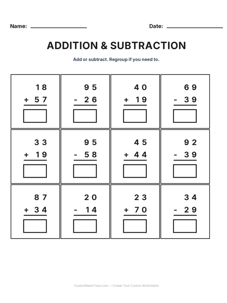 Grade 2 Addition & Subtraction Mixed Review worksheet 24 for kids
