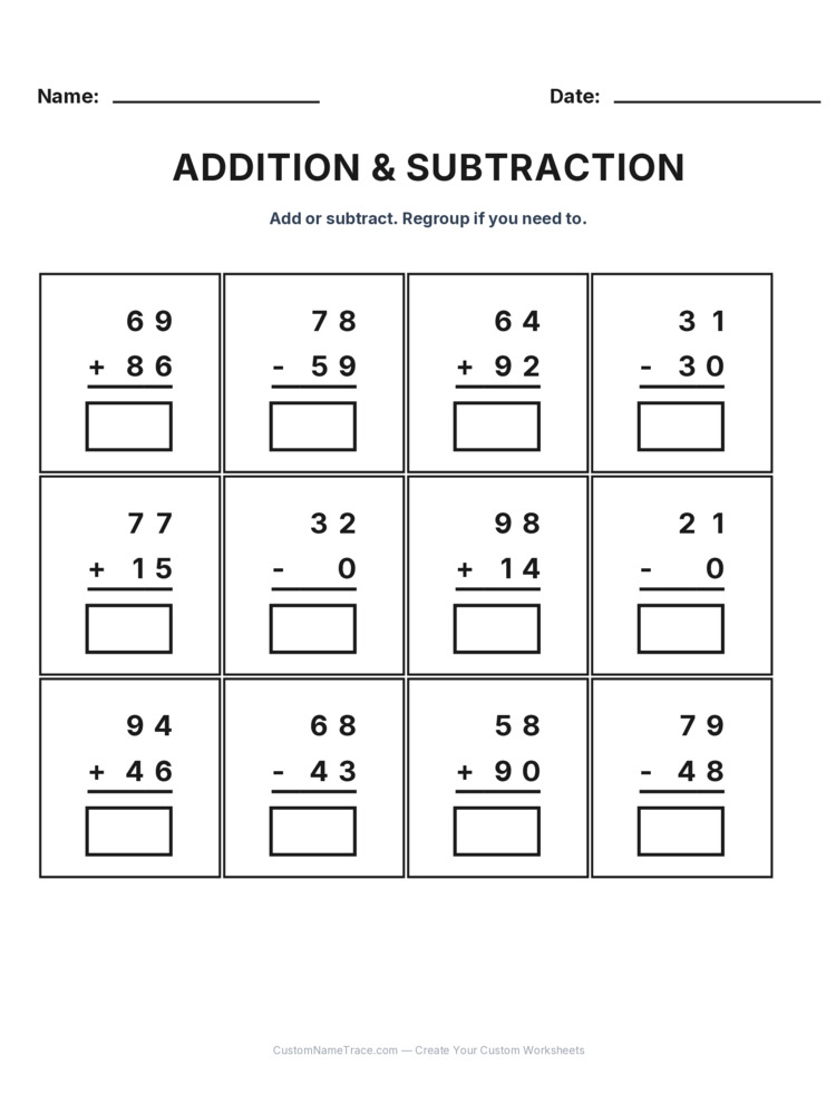 Grade 2 Addition & Subtraction Mixed Review worksheet 25 for kids