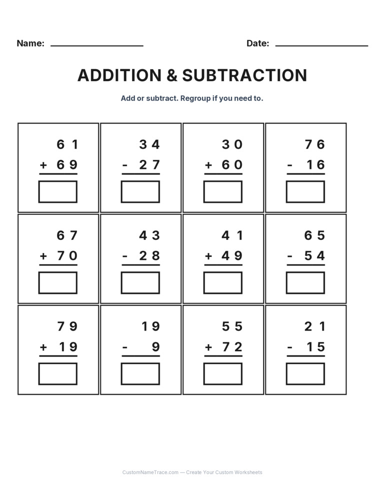 Grade 2 Addition & Subtraction Mixed Review worksheet 26 for kids