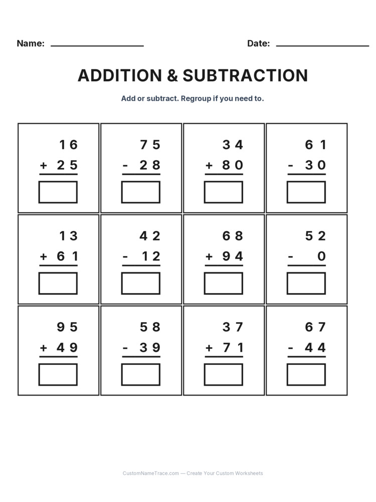 Grade 2 Addition & Subtraction Mixed Review worksheet 27 for kids