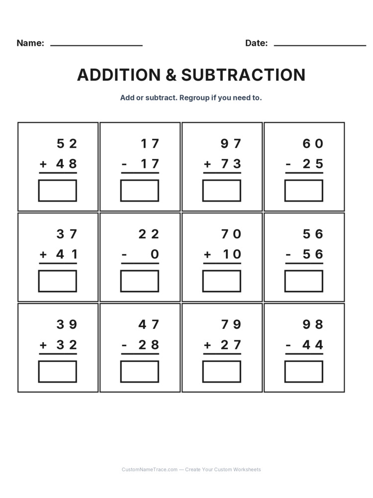 Grade 2 Addition & Subtraction Mixed Review worksheet 30 for kids