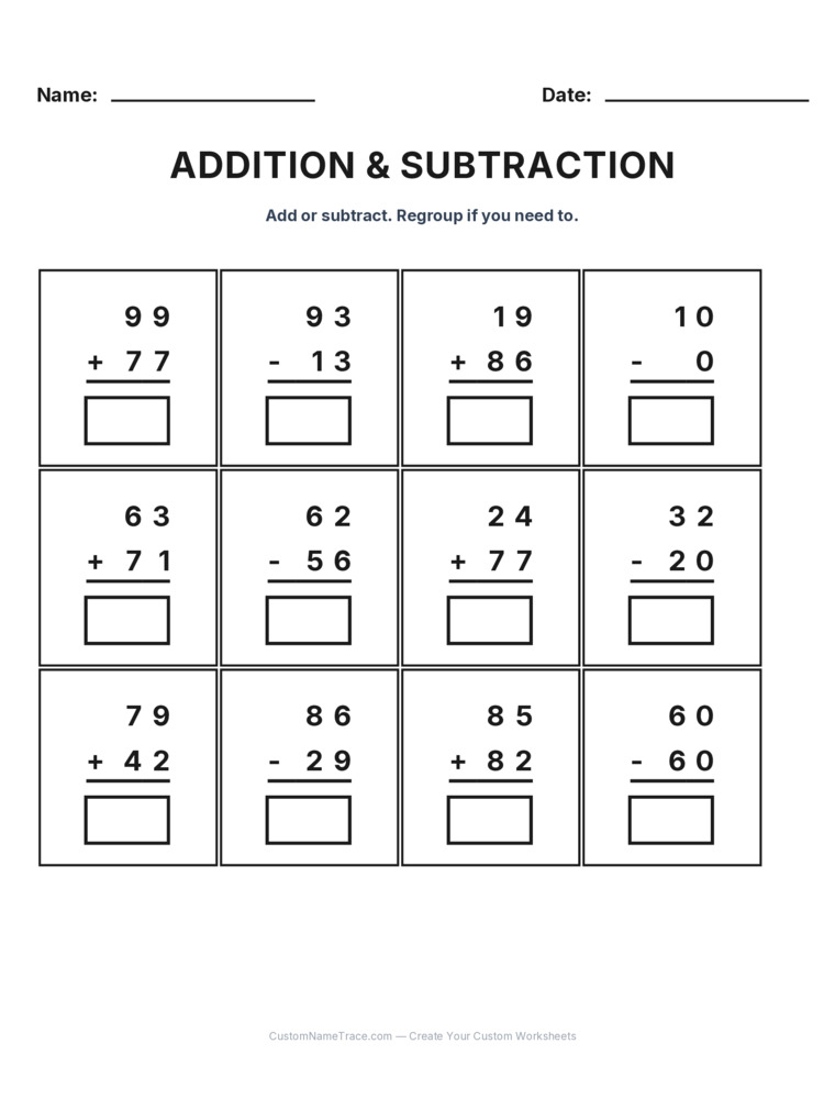 Grade 2 Addition & Subtraction Mixed Review worksheet 4 for kids