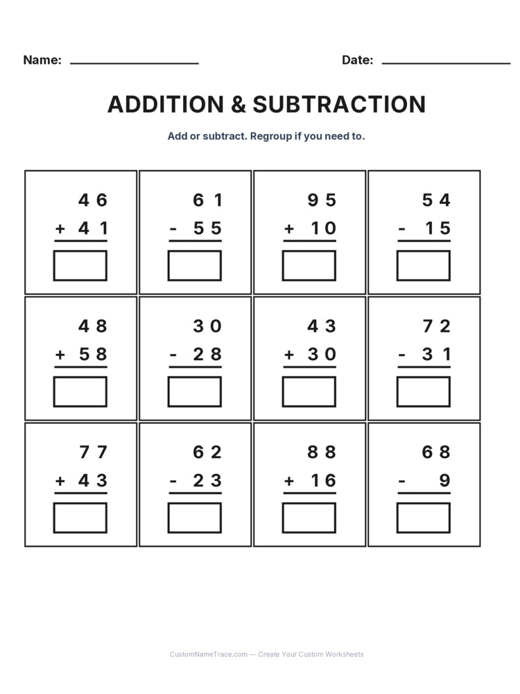 Grade 2 Addition & Subtraction Mixed Review worksheet 5 for kids