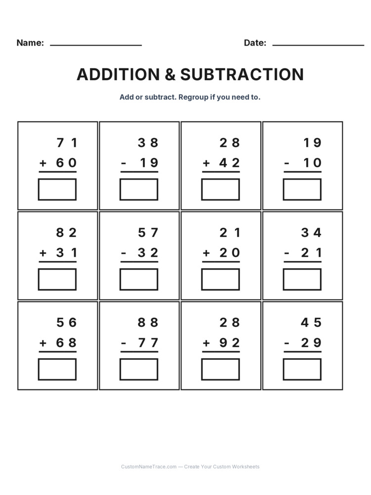 Grade 2 Addition & Subtraction Mixed Review worksheet 8 for kids