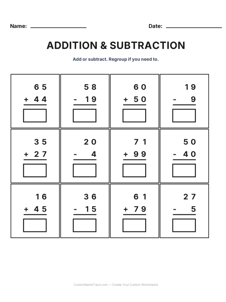 Grade 2 Addition & Subtraction Mixed Review worksheet 9 for kids