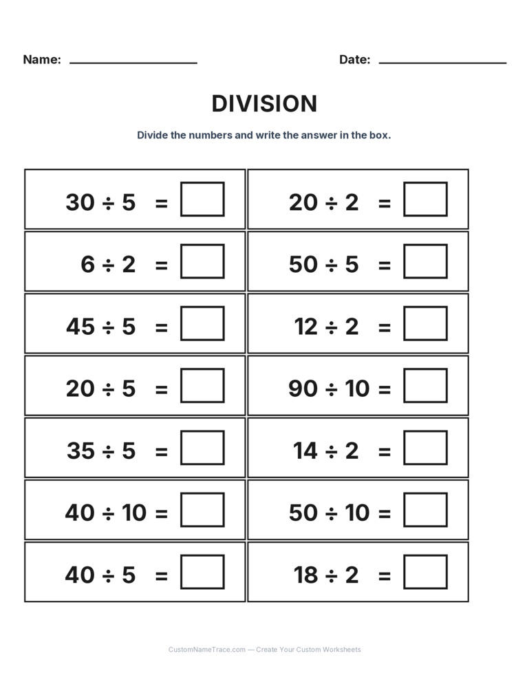 Grade 2 Division Intro Facts worksheet 10 for kids