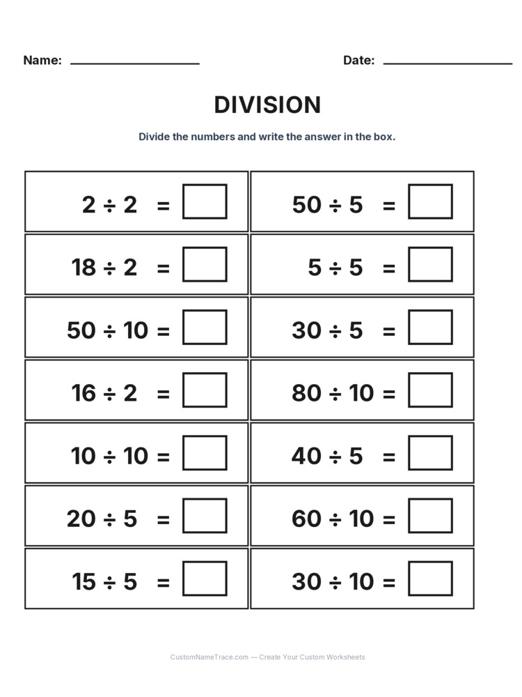 Grade 2 Division Intro Facts worksheet 11 for kids