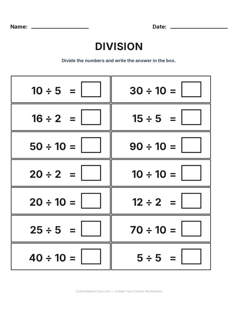 Grade 2 Division Intro Facts worksheet 12 for kids