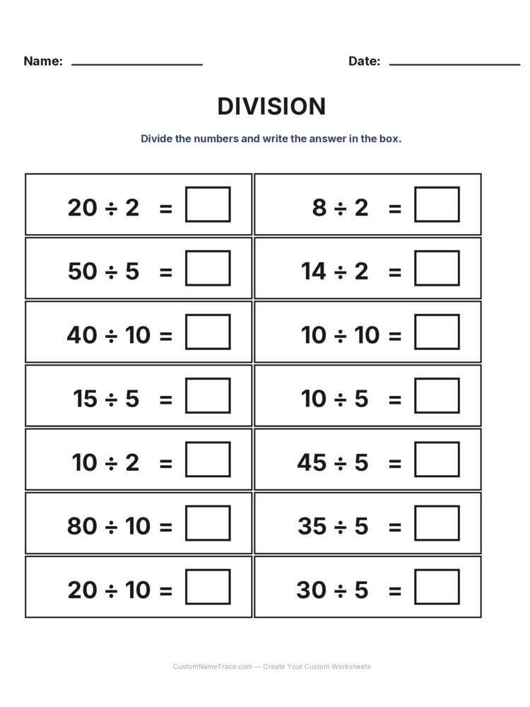 Grade 2 Division Intro Facts worksheet 13 for kids