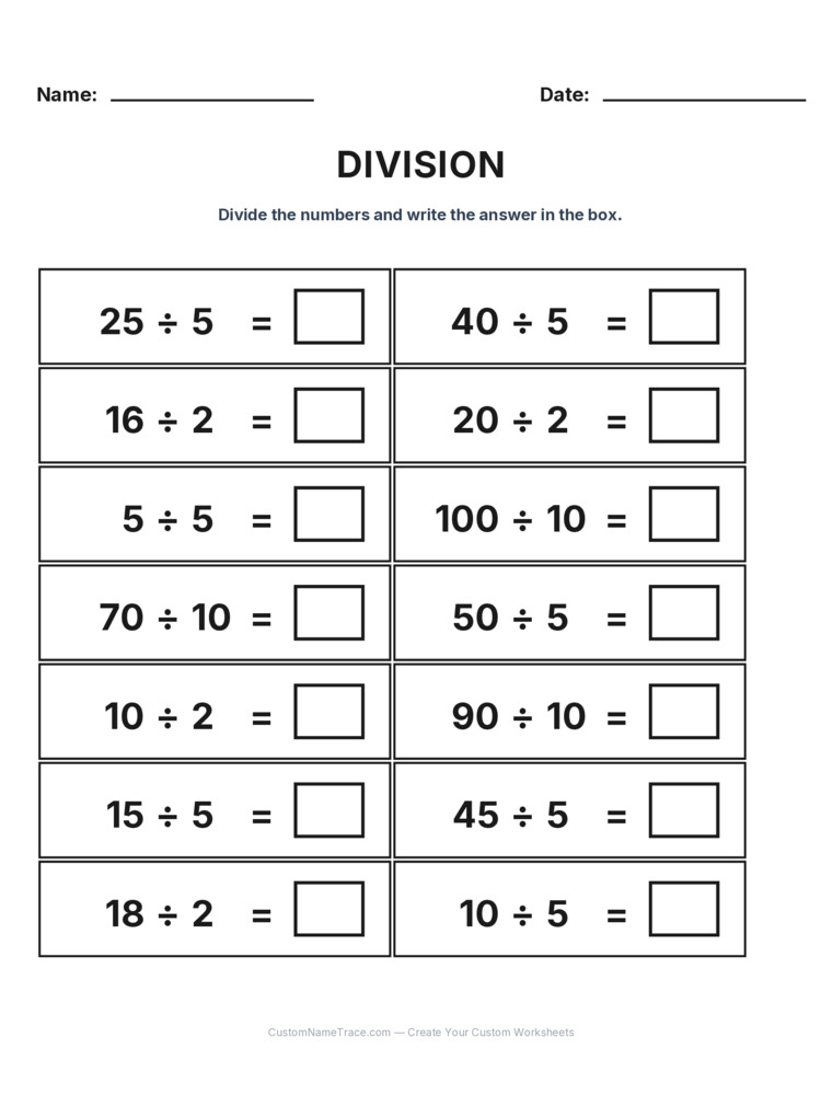 Grade 2 Division Intro Facts worksheet 14 for kids