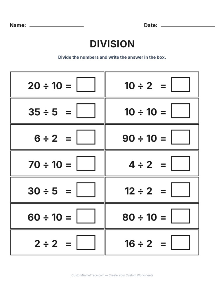 Grade 2 Division Intro Facts worksheet 16 for kids