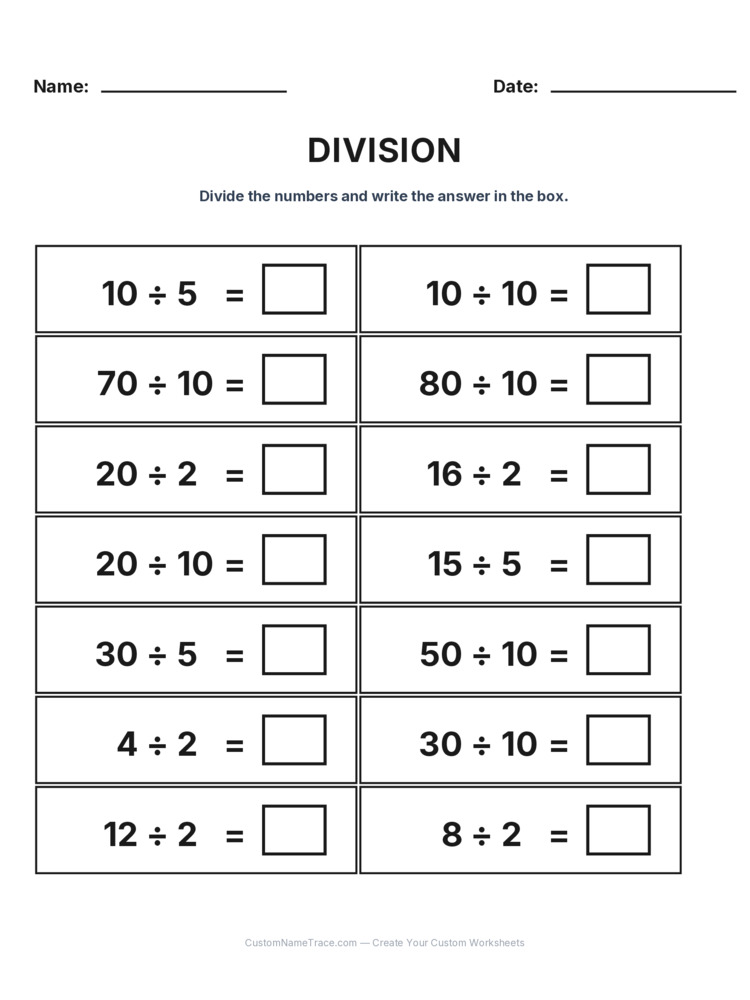 Grade 2 Division Intro Facts worksheet 17 for kids