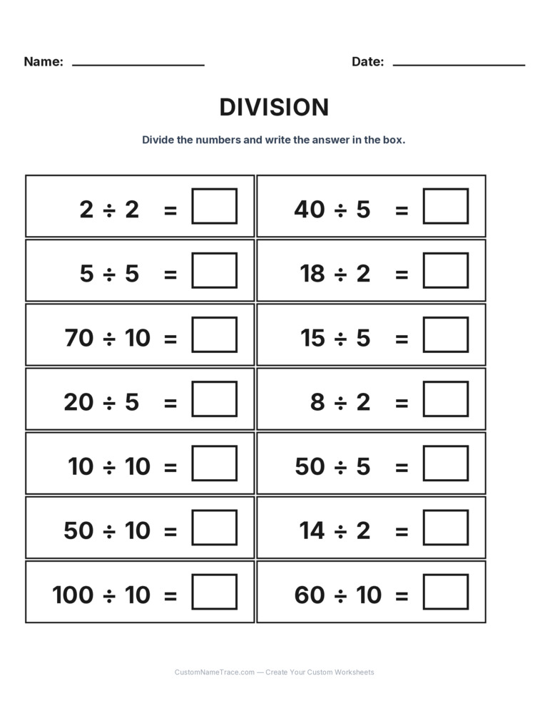 Grade 2 Division Intro Facts worksheet 18 for kids