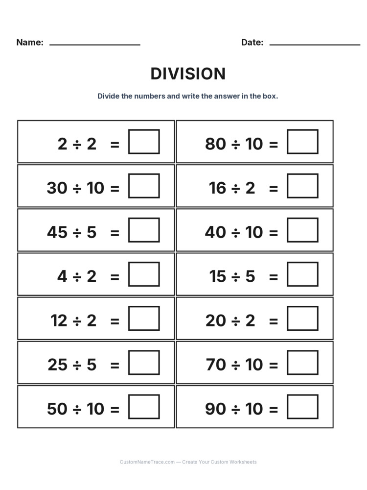 Grade 2 Division Intro Facts worksheet 19 for kids