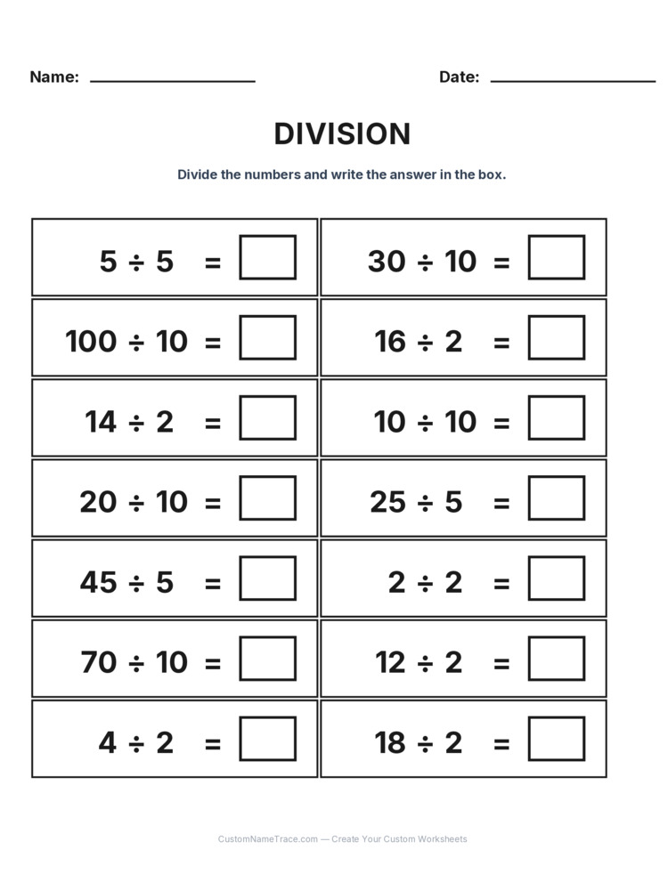 Grade 2 Division Intro Facts worksheet 2 for kids
