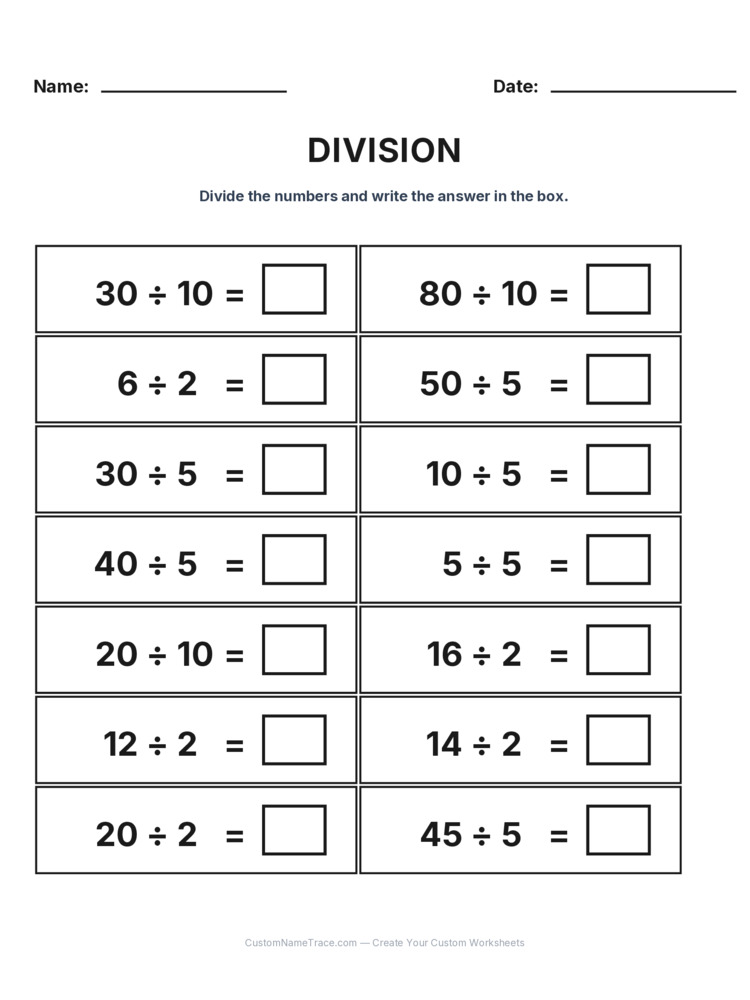 Grade 2 Division Intro Facts worksheet 20 for kids