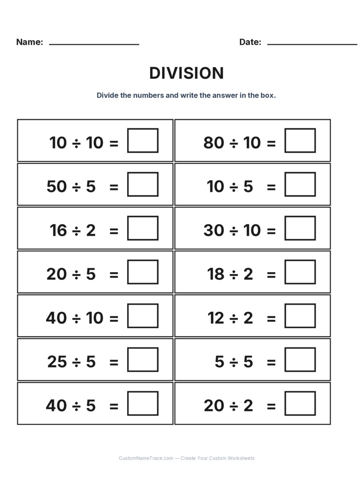Grade 2 Division Intro Facts worksheet 21 for kids