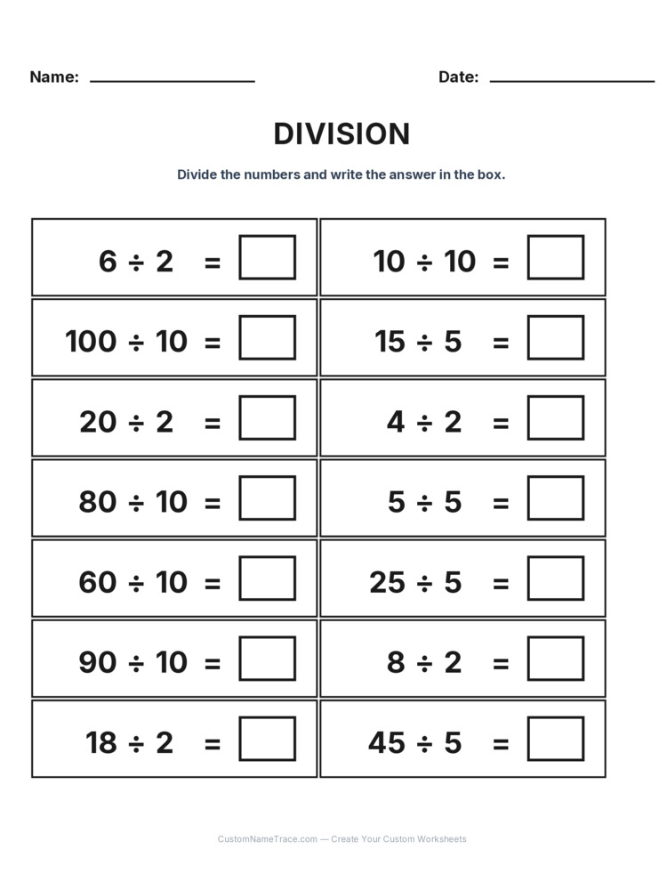 Grade 2 Division Intro Facts worksheet 22 for kids