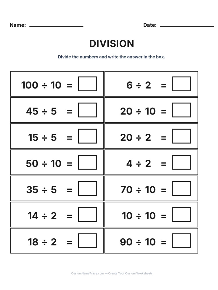 Grade 2 Division Intro Facts worksheet 25 for kids