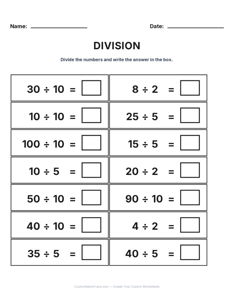 Grade 2 Division Intro Facts worksheet 27 for kids