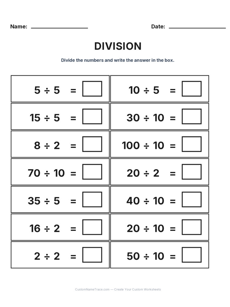 Grade 2 Division Intro Facts worksheet 3 for kids