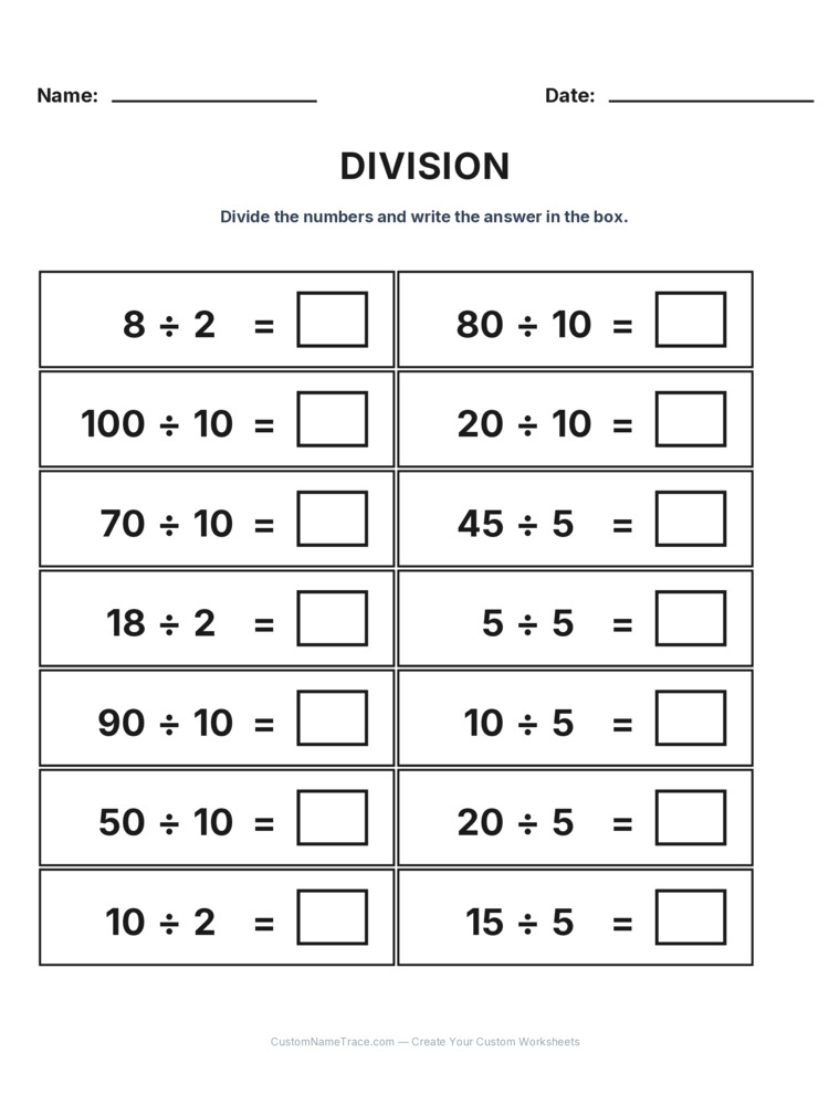 Grade 2 Division Intro Facts worksheet 30 for kids