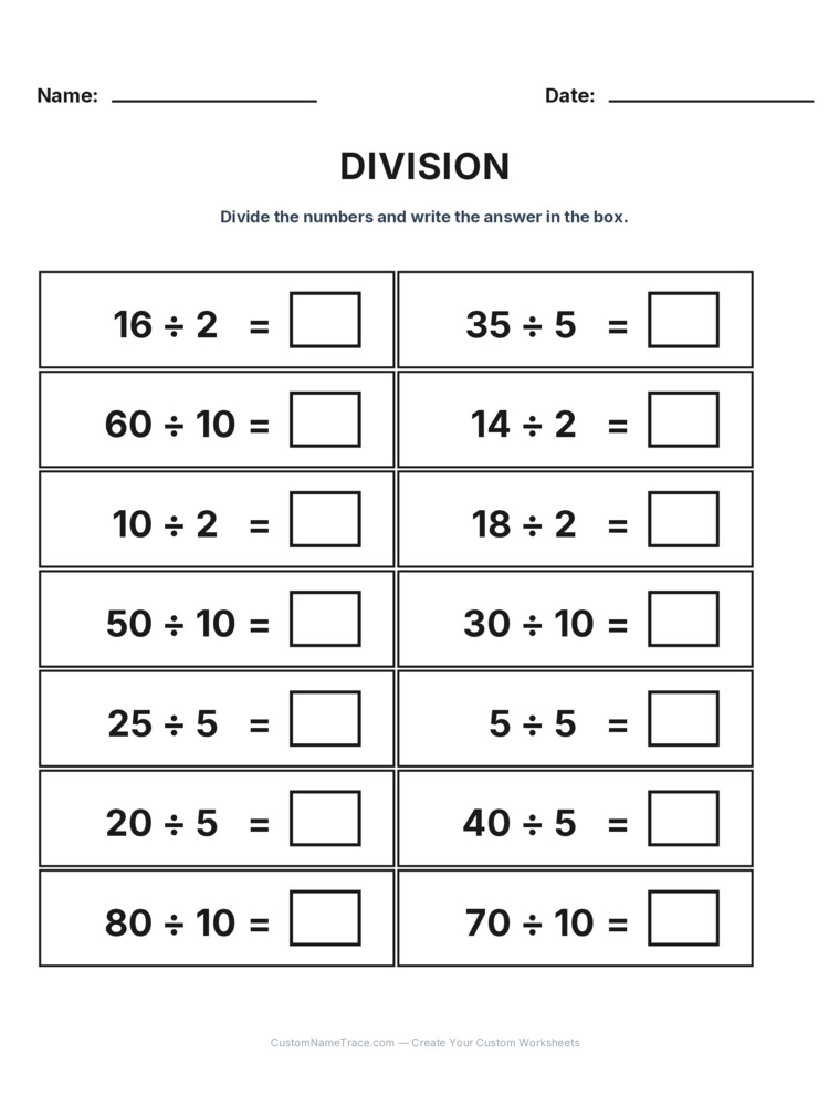 Grade 2 Division Intro Facts worksheet 4 for kids